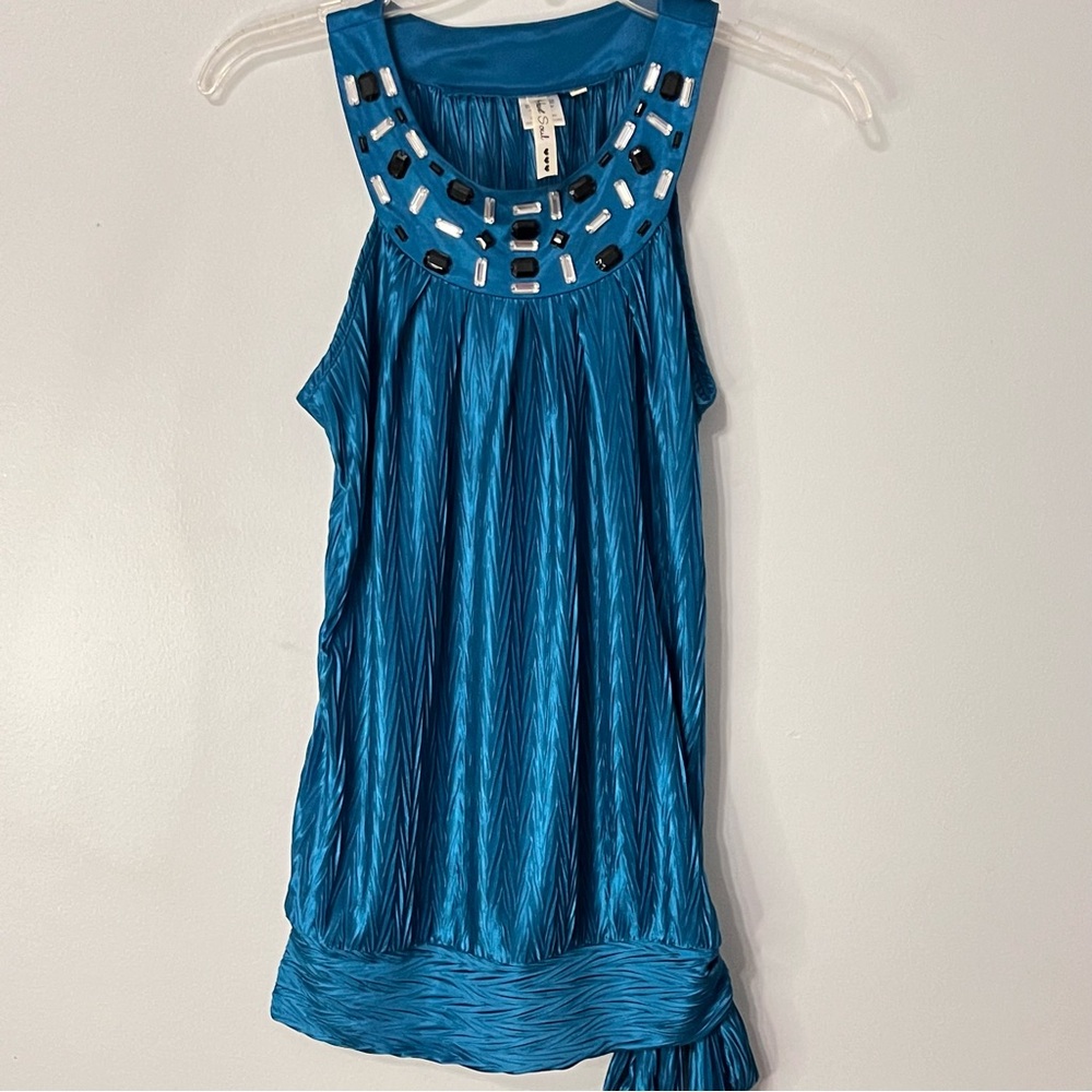 Vintage Heart Soul y2K Satin Jeweled Halter Top Blue